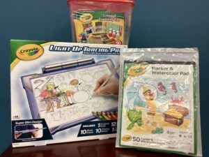 Prize bundle with Crayola Colossal Creativity Tub, Crayola Light-up Tracing Pad, and Crayola Marker & Watercolor Pad