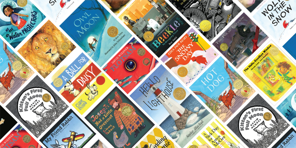 A collage of book covers of past Caldecott Award winners