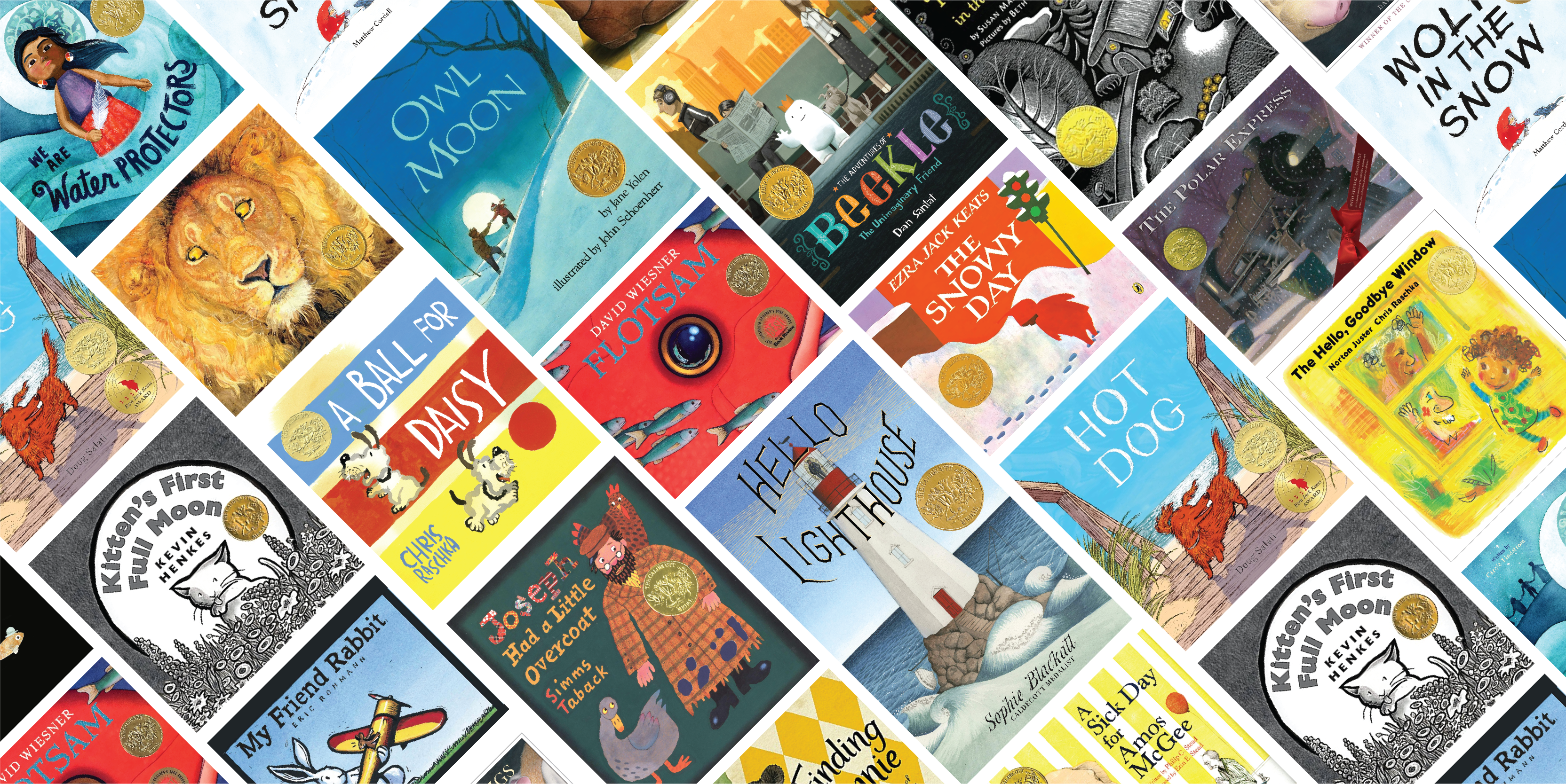 A collage of book covers of past Caldecott Award winners